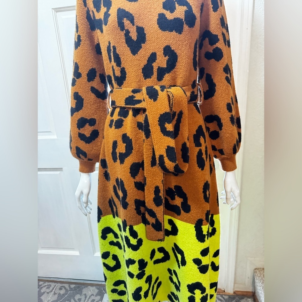 FARM RIO X ANTHROPOLOGIE Leopard Colorblock SWEATER DRESS- SIZE SMALL - Picture 8 of 14